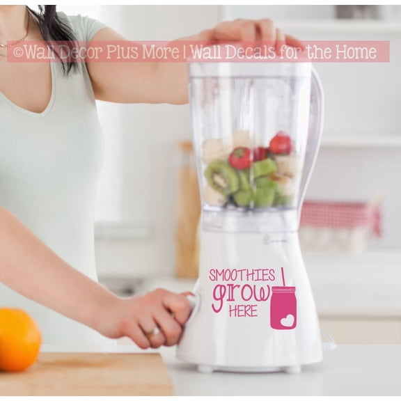 Smoothies Grow Here Kitchen Counter Cover Appliance Blender Decor Sticker - Stand Mixer Decoration Decals - Kitchen Appliance Decal Quote - Vinyl Decals for Kitchen Mixers, Hot Pink