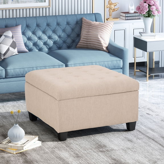Smoothly Upholstered Tufted Ottoman - Blend with Interior and Provide Convenient Storage