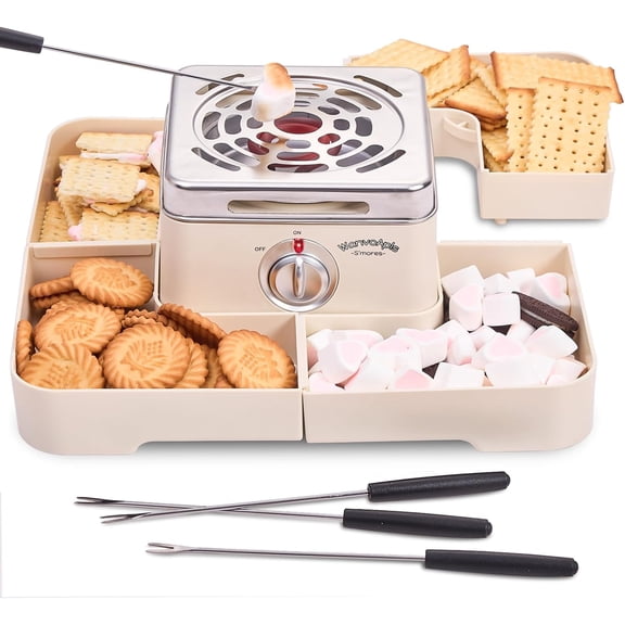 Smores Maker - Indoor Smores Kit with 4 Detachable Trays, 4 Stainless  Forks - Flameless Smores Maker Tabletop Indoor Kit (White)