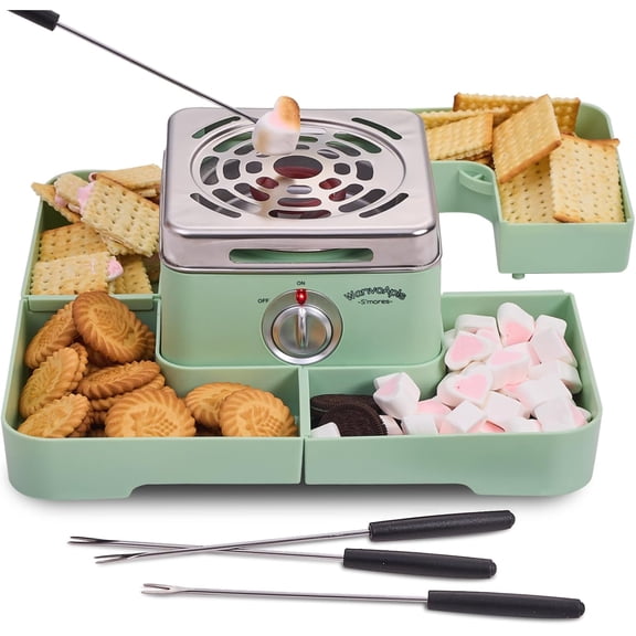 Smores Maker - Indoor Smores Kit with 4 Detachable Trays, 4 Stainless Forks - Flameless Smores Maker Tabletop Indoor Kit ()