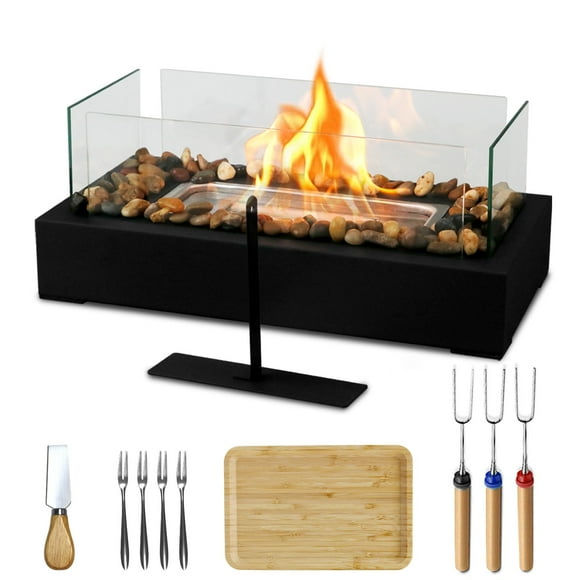 Smores Maker Kit for Indoor and Outdoor Use with 4-Way Safety Glass, Decorative Stones