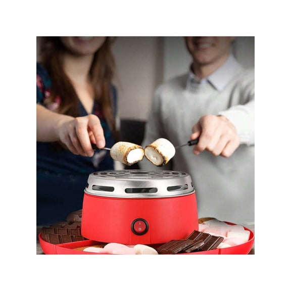 Smores Maker Tabletop Indoor, Flameless Electric Marshmallow Roaster With 4 Detachable Trays & 4 Roasting Forks, Movie Night Supplies & Housewarming Gift, Red