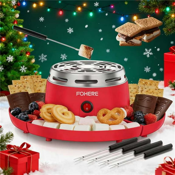 Smores Maker Tabletop Indoor with 4 Detachable Trays & 4 Roasting Forks, Red