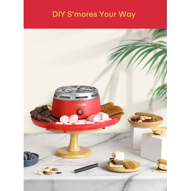 Smores Maker Tabletop Indoor with 4 Detachable Trays & 4 Roasting Forks, Red
