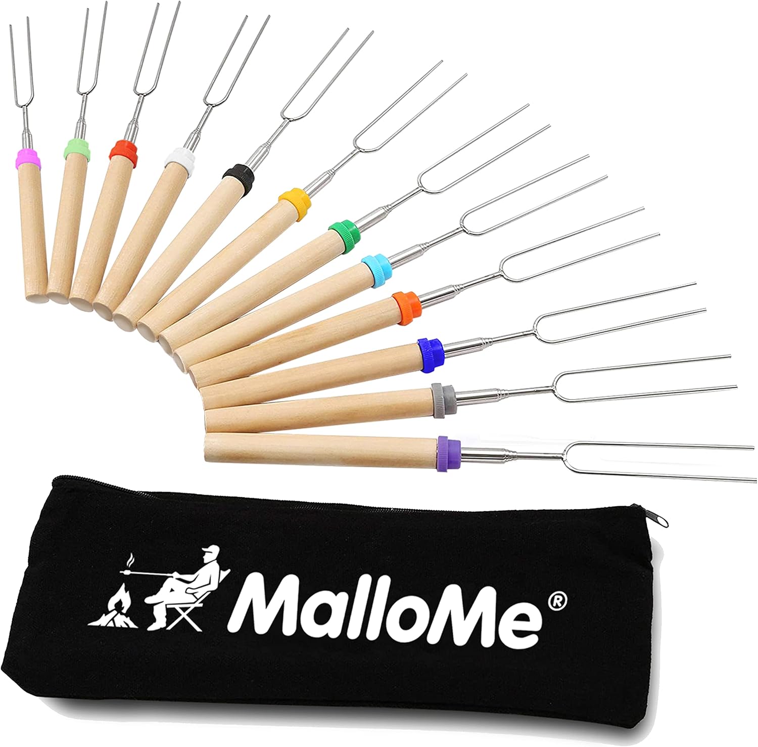 Smores Sticks Set – 7-teilig, Ausziehbar, Mit Holzgriff, Für Marshmallows & Hot Dogs Am Lagerfeuer