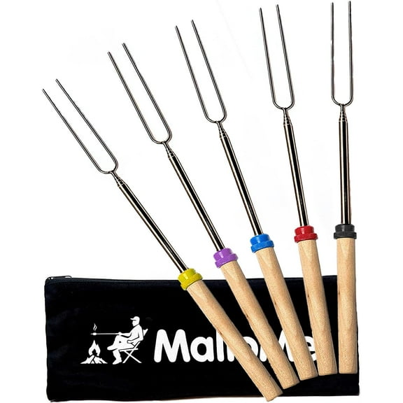 Smores Sticks for Fire Pit Long - Marshmallow Roasting Sticks Smores Kit - Smore Skewers Hot Dog Fork Campfire Cooking Equipment, Camping Essentials S'mores Gear Outdoor Accessories 32" 5 Pack