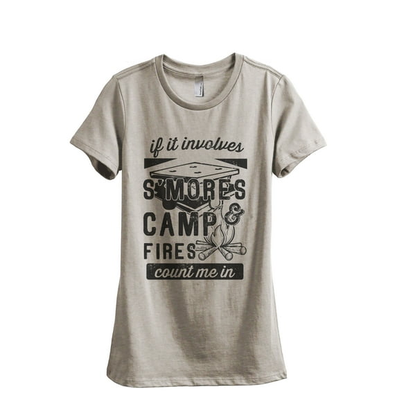 Smores and Campfires Count Me In Women's Fashion Relaxed T-Shirt Tee Heather Tan Medium