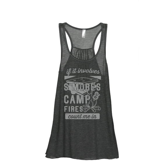 Smores and Campfires Count Me In Women's Fashion Sleeveless Flowy Racerback Workout Yoga Tank Top Charcoal Grey Large
