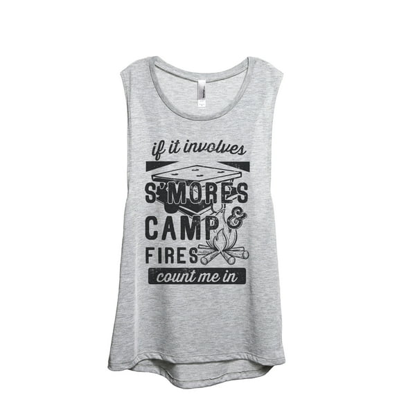 Smores and Campfires Count Me In Women's Fashion Sleeveless Muscle Workout Yoga Tank Top Sport Grey X-Large