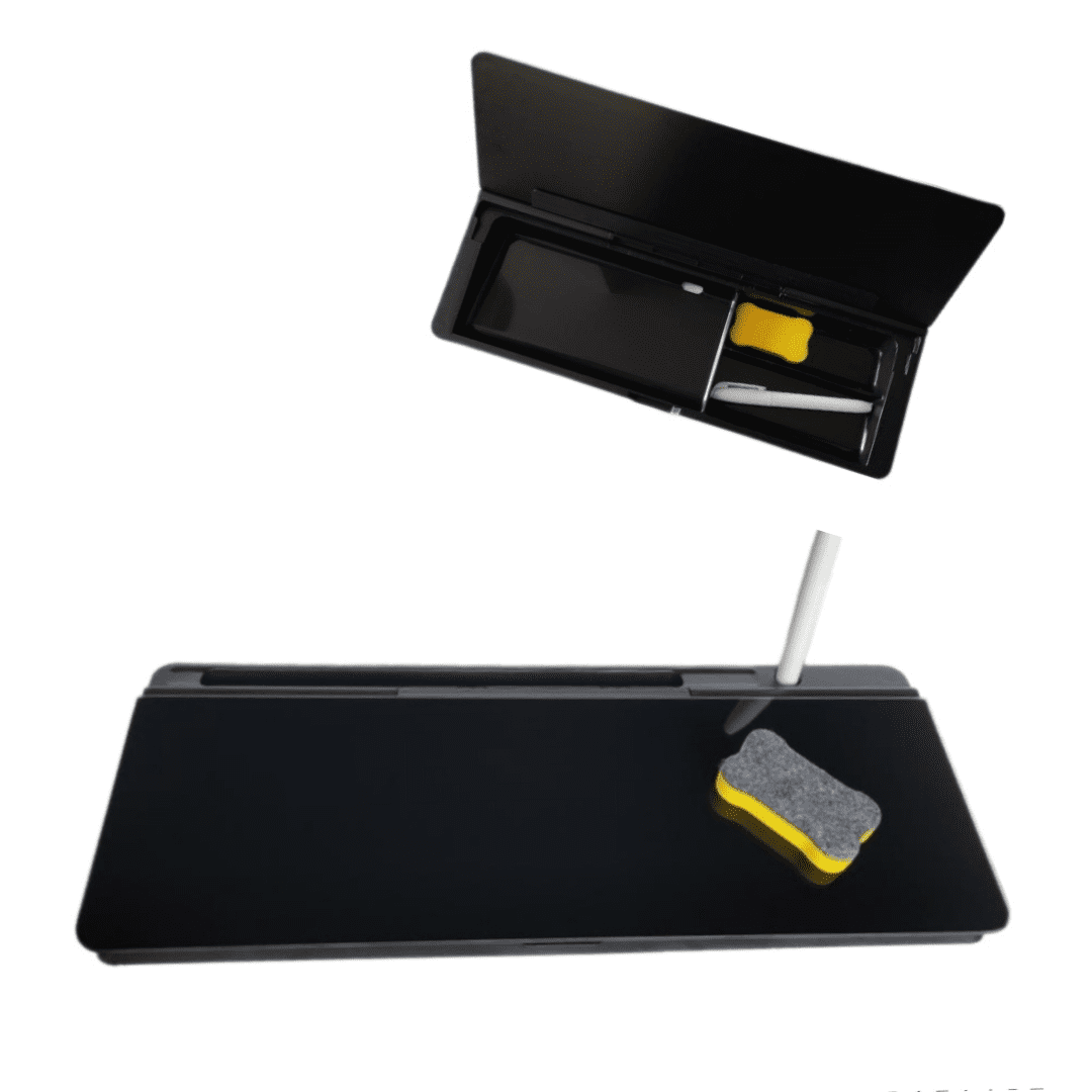 Black Glass Desktop DryErase Whiteboard Compact with Storage, Organize Your