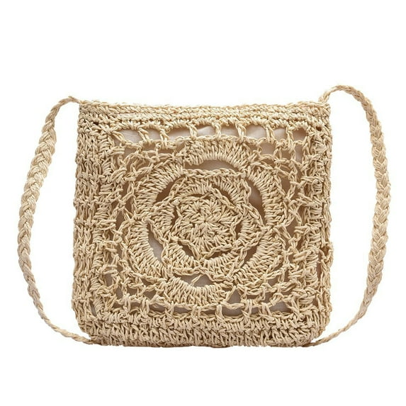 Smrinog Summer Straw Shoulder Bag Women Flowers Beach Woven Crossbody Purse Handbags