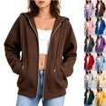 thumbnail image 1 of Smsaxvxz 2026 Zip Up Hoodies for Women Fall Winter Casual Sweatshirts Zipper Lightweight Jackets with Pockets Brown L, 1 of 8