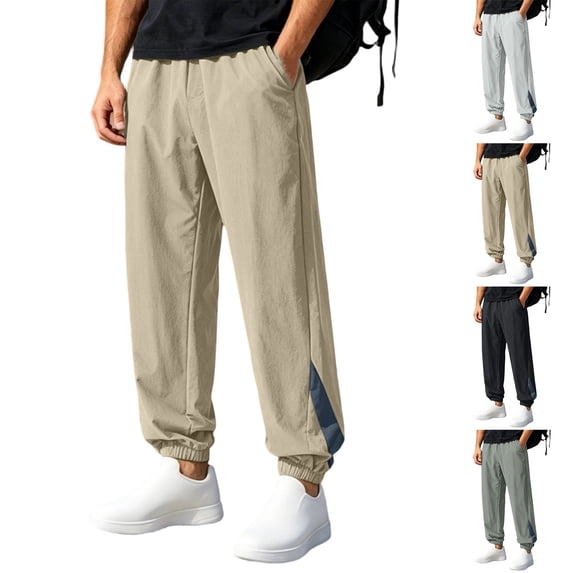 Smsaxvxz Athletic Pants for Men Lightweight Quick Dry Drawstring Waist Sport Pants Joggers Workout Trousers Khaki 2XL