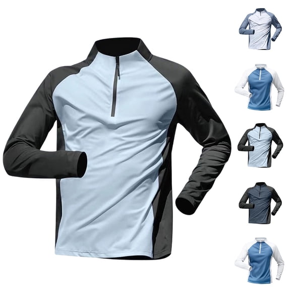 Smsaxvxz Athletic Tops for Men Lightweight Drying Long Sleeve Running Fitness T-shirts Fishing Shirts (Sun Protection) Light Blue XL