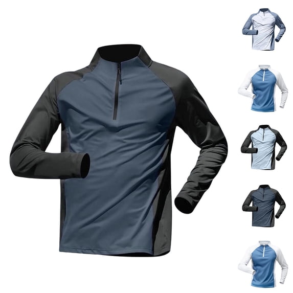 Smsaxvxz Athletic Tops for Men Lightweight Drying Long Sleeve Running Fitness T-shirts Fishing Shirts (Sun Protection) Navy 3XL
