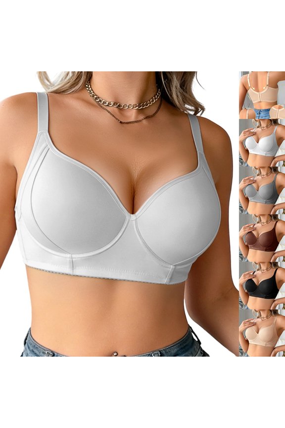 Bras for Women Casual Solid 5-Adjustable Back Clasp Full Coverage Cool comfort T Shirt Bra with Underwire White 80D