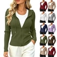 thumbnail image 1 of Smsaxvxz Cardigan Sweaters for Women Fashion Zip Up Ribbed Knit Slim Fit Hoodies Jacket Soft Travel Office Outerwear Army Green S, 1 of 7