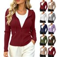 thumbnail image 1 of Smsaxvxz Cardigan Sweaters for Women Fashion Zip Up Ribbed Knit Slim Fit Hoodies Jacket Soft Travel Office Outerwear Wine XL, 1 of 7