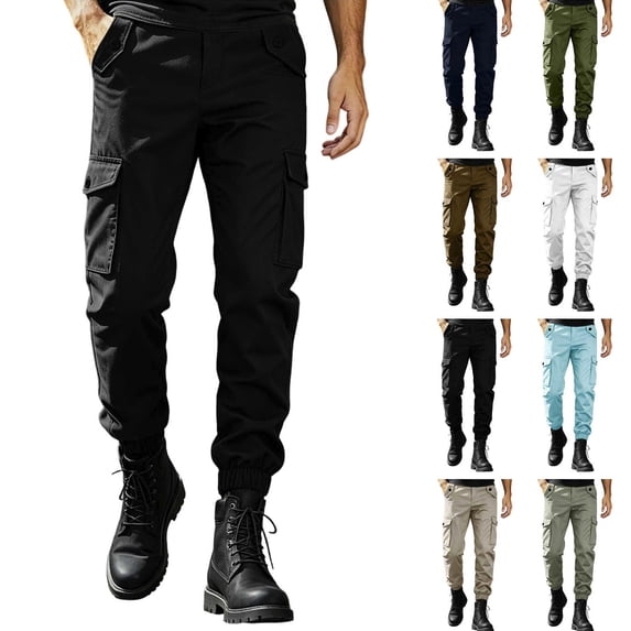Smsaxvxz Cargo Pants for Men Fashion Elastic Waist Soft Long Joggers Pants Travel Climbing Trousers with Multi Pockets Black M