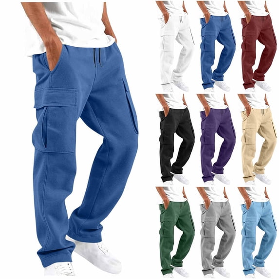 Smsaxvxz Casual Cargo Pants for Men Streetwear Casual Pants Lightweight Baggy Workout Joggers Drawstring Waist Trousers
