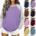 thumbnail image 1 of Smsaxvxz Color Block Sweatshirts for Women Crew Neck Long Sleeve Shirts Fashion Pullover Tops Fall Outfits Purple XL, 1 of 8
