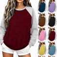 thumbnail image 1 of Smsaxvxz Color Block Sweatshirts for Women Crew Neck Long Sleeve Shirts Fashion Pullover Tops Fall Outfits Wine XL, 1 of 8