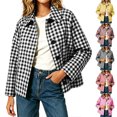 thumbnail image 1 of Smsaxvxz Cropped Jackets for Women 2026 Fall Fashion Plaid Button Down Coat Tops with Pockets Black M, 1 of 7