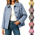 thumbnail image 1 of Smsaxvxz Cropped Jackets for Women 2026 Fall Fashion Plaid Button Down Coat Tops with Pockets Blue M, 1 of 7