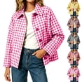 thumbnail image 1 of Smsaxvxz Cropped Jackets for Women 2026 Fall Fashion Plaid Button Down Coat Tops with Pockets Pink S, 1 of 7