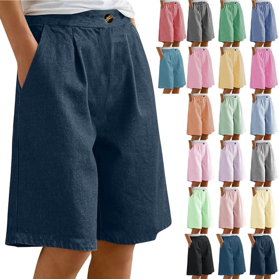 Smsaxvxz Denim Bermuda Shorts for Women Fashion Wide Leg Pants Casual Loose Summer Beach Short Pants Navy S