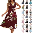 thumbnail image 1 of Smsaxvxz Summer Dresses for Women 2026 Casual Floral Printed Crew Neck Sleeveless Elastic Waist Loose Fit Midi Sundress Wine 01 M, 1 of 8