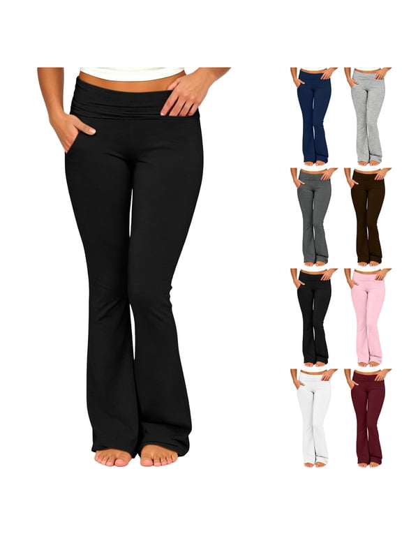 Flare Yoga Pants for Women High Waisted Slim Workout Athletic Bell Bottom Trousers Black 2XL