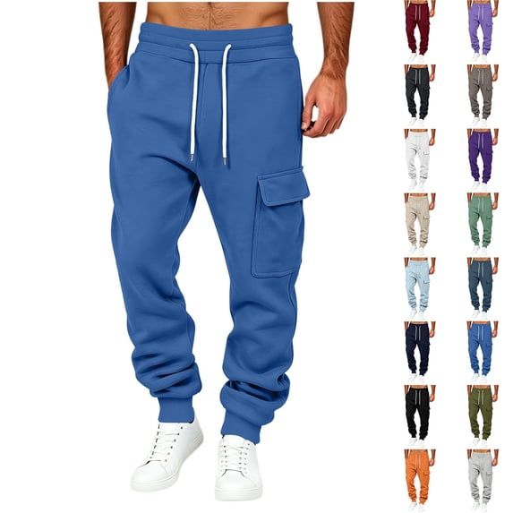 Smsaxvxz Fleece Sweatpants for Men Fashion Casual Solid Loose Pockets Sweat Pants