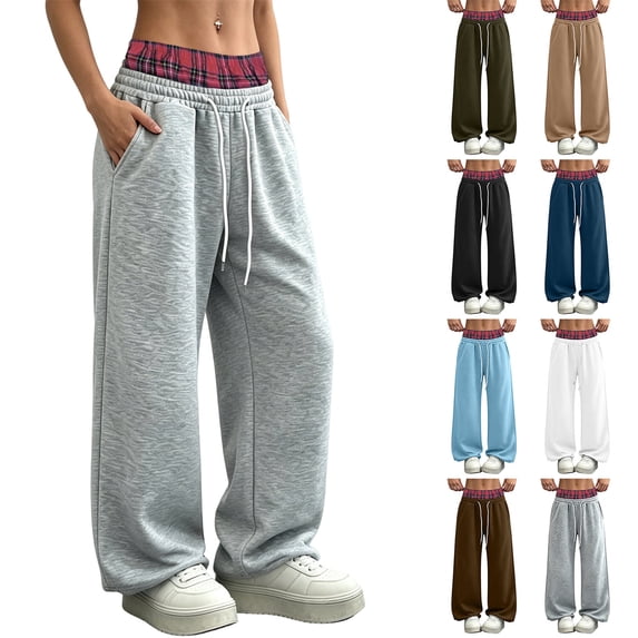 Smsaxvxz Fleece Wide Leg Sweatpants for Women Baggy Casual Drawstring Sweat Pants Trendy Athletic Grunge Trousers Gray 3XL