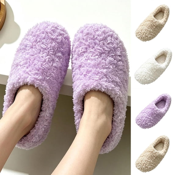 Smsaxvxz Fuzzy House Slippers for Women Comfortable Memory Foam ...