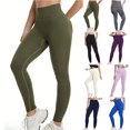 thumbnail image 1 of Smsaxvxz High Waisted Leggings with Pockets for Women Soft Yoga Pants for Gym Workout Athletic Running Army Green S, 1 of 7