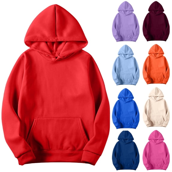 Smsaxvxz Hoodies for Women Oversized Solid Color Long Sleeve Fleece Sweatshirt Trendy Pullover Sweaters with Pockets Red S