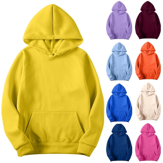 Smsaxvxz Hoodies for Women Oversized Solid Color Long Sleeve Fleece Sweatshirt Trendy Pullover Sweaters with Pockets Yellow M