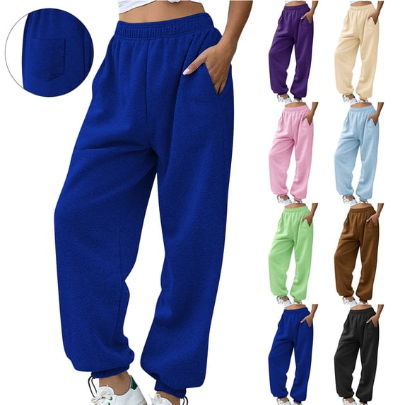 Smsaxvxz Joggers for Women Elastic Waist Sweatpants Tapered Pants Workout Athletic Running Trousers with Pockets Blue XL