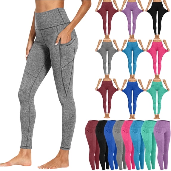 Smsaxvxz Leggings with Pockets for Women Casual Soft High Waisted Tummy Control Sports Running Yoga Pants Gray 3XL