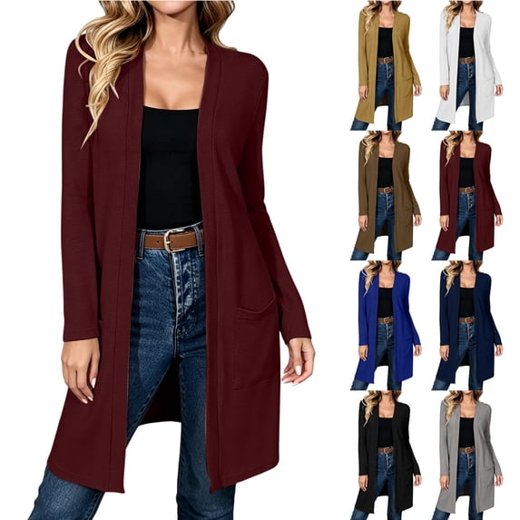 Smsaxvxz Long Cardigans for Women Lightweight Soft Casual Dressy Loose Fit Cardigan Sweater with Pockets Wine XL