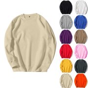 Smsaxvxz Men Crew Neck Sweatshirts Solid Baggy Fleece Hoodie for Workdays Khaki 2XL