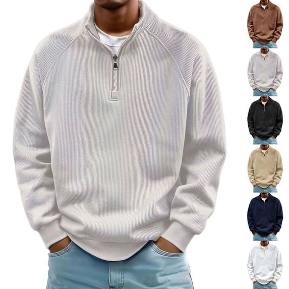 Smsaxvxz Men Quarter Zip Sweatshirts Solid Color Long-Sleeved Stand ...