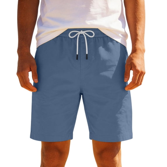 Smsaxvxz Mens Cotton Dress Shorts Business Breathable Drawstring Elastic Waist Chino Casual Shorts with Pockets Blue M