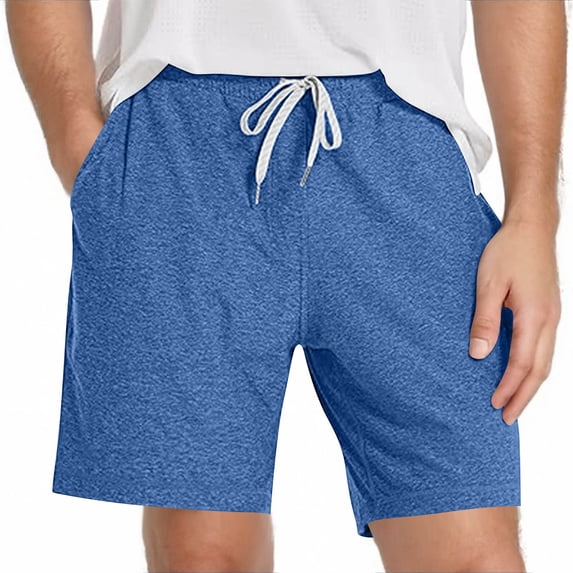 Smsaxvxz Mens Cotton Breathable Sweat Shorts Casual Comfy Elastic Waist Drawstring Outdoor Running Shorts with Zipper Pockets Blue XL