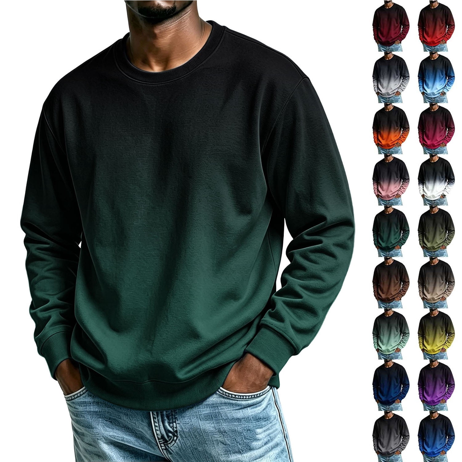 Smsaxvxz Men's Crew Neck Sweatshirts Gradient-Color Printed Long-Sleeve ...