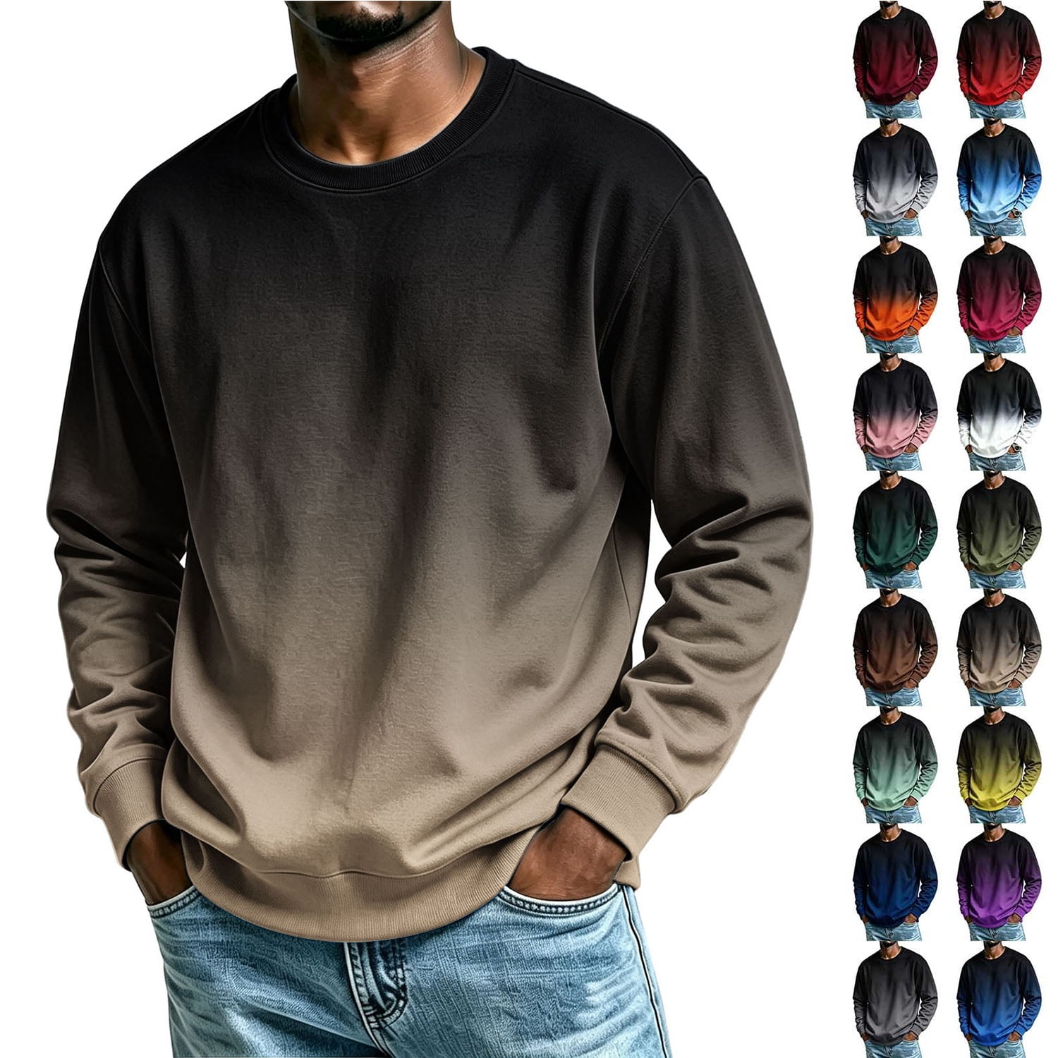 Smsaxvxz Men's Crew Neck Sweatshirts Gradient-Color Printed Long-Sleeve ...