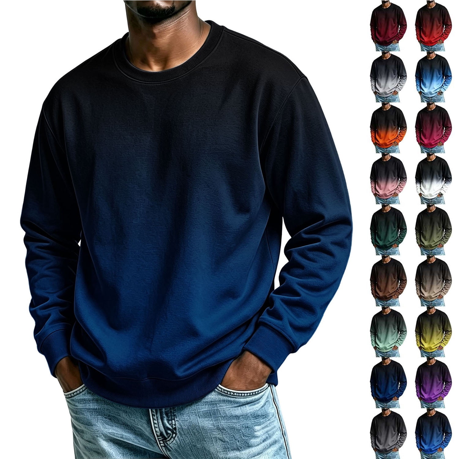Smsaxvxz Men's Crew Neck Sweatshirts Gradient-Color Printed Long-Sleeve ...