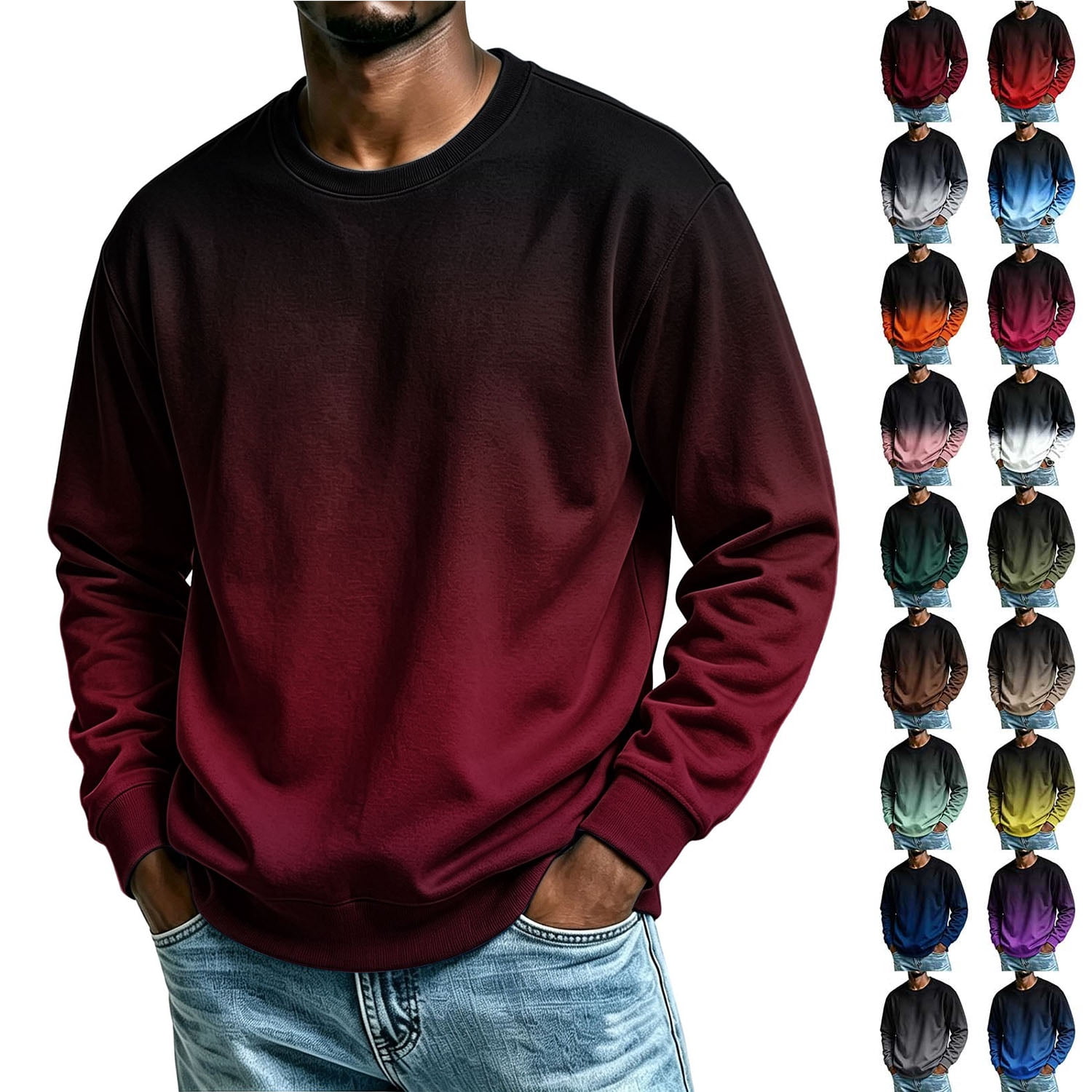 Smsaxvxz Men's Crew Neck Sweatshirts Gradient-Color Printed Long-Sleeve ...