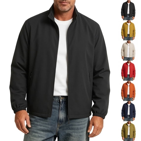 Smsaxvxz Men's Lightweight Jackets Casual Zip Up Collared Business Breathable Dry Jacket Daily Versatile Short Trench Coat Black L